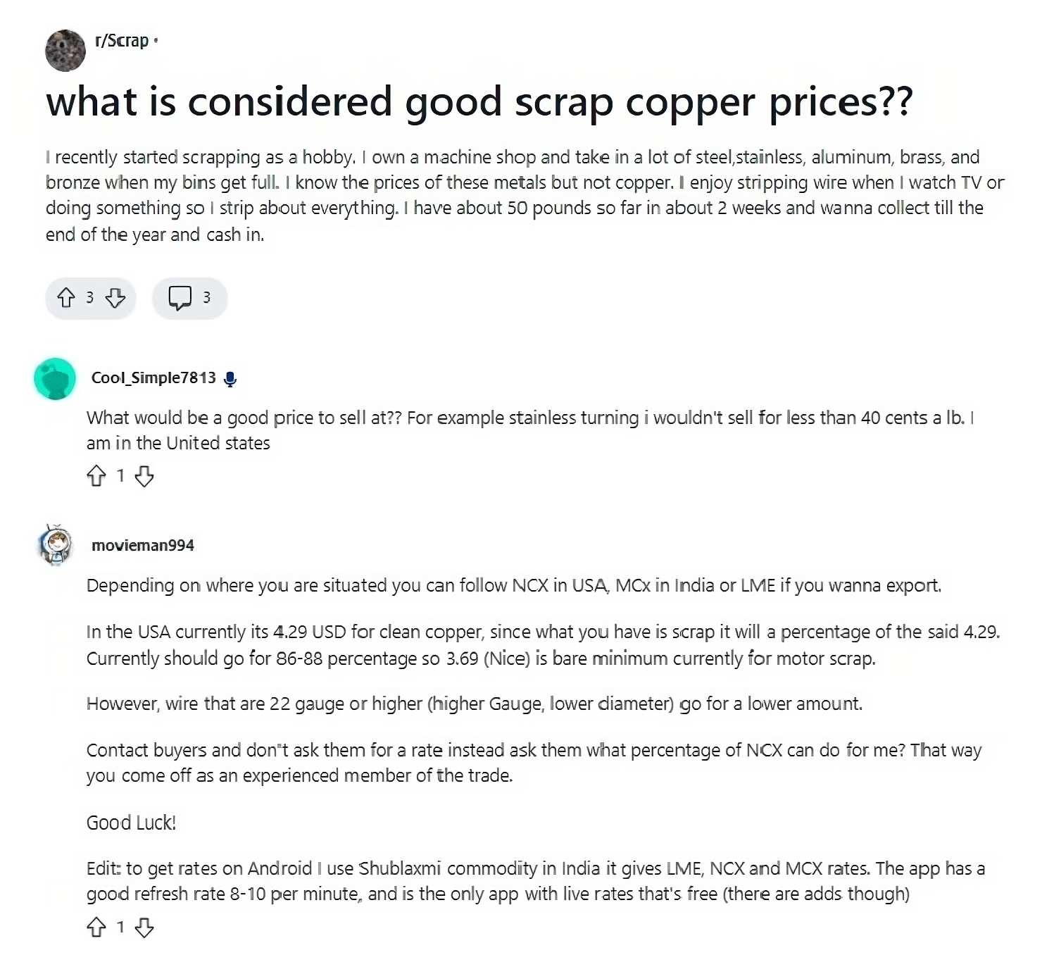 prices scrap copper reddit